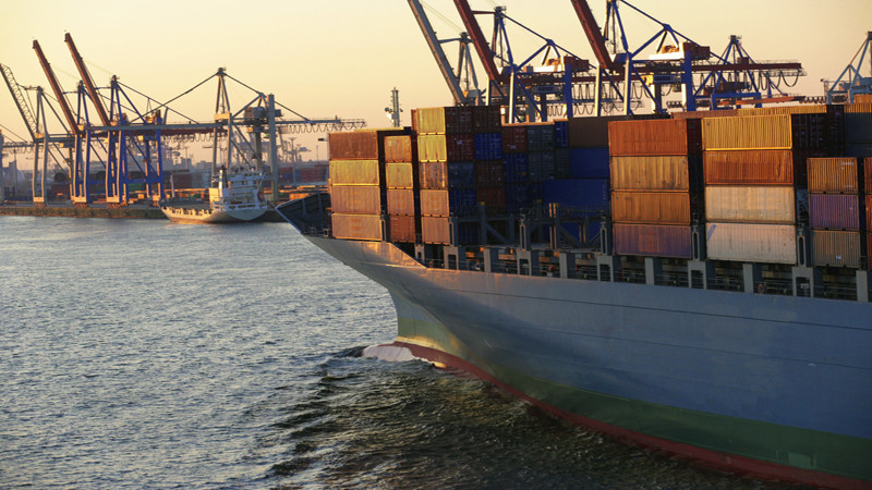 Container vessel in port of Hamburg, Germany